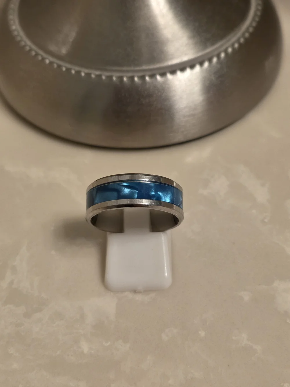 Blue Inlay Stainless Steel Band Ring